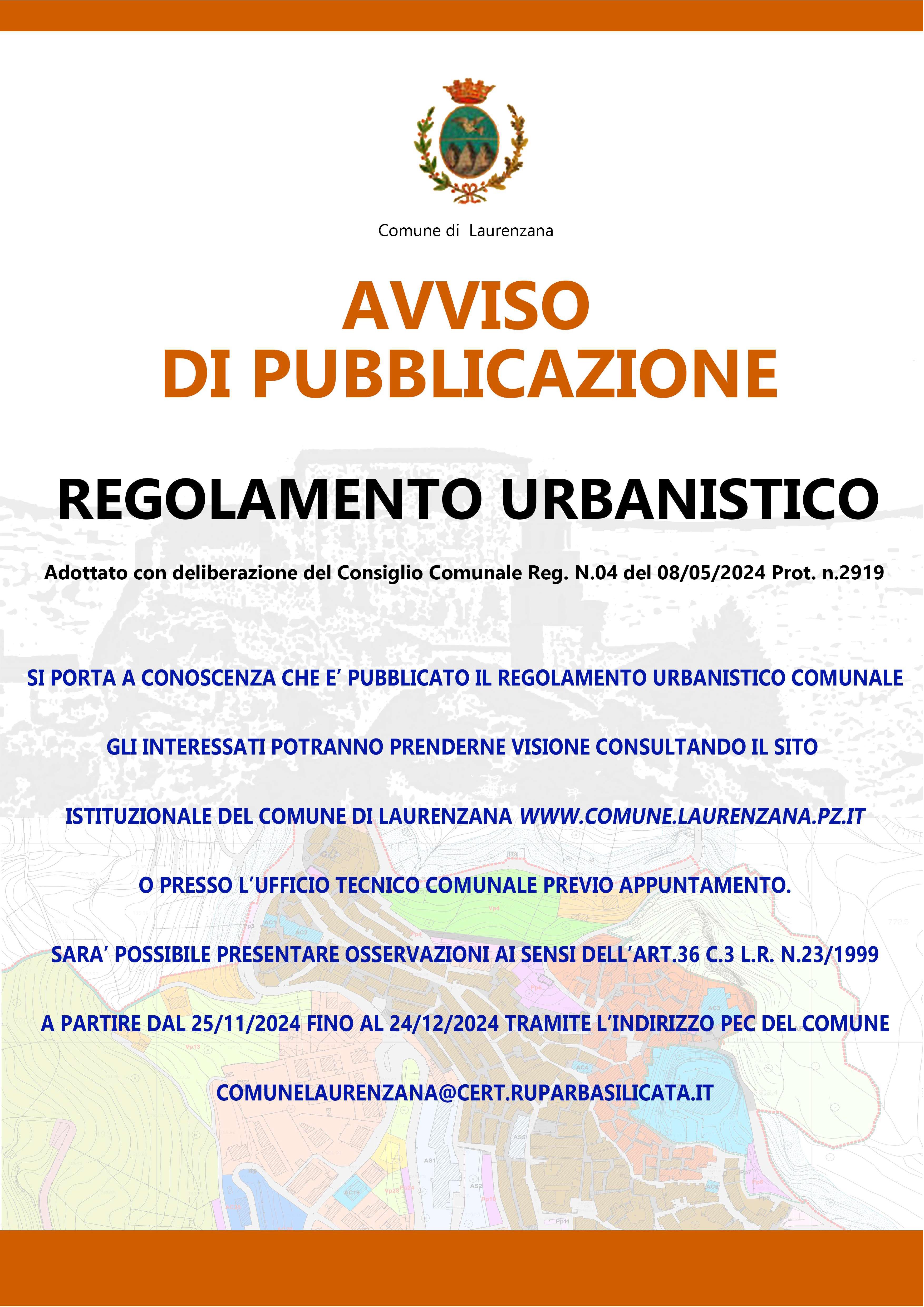 Avviso pubblicazione regolamento urbanistico